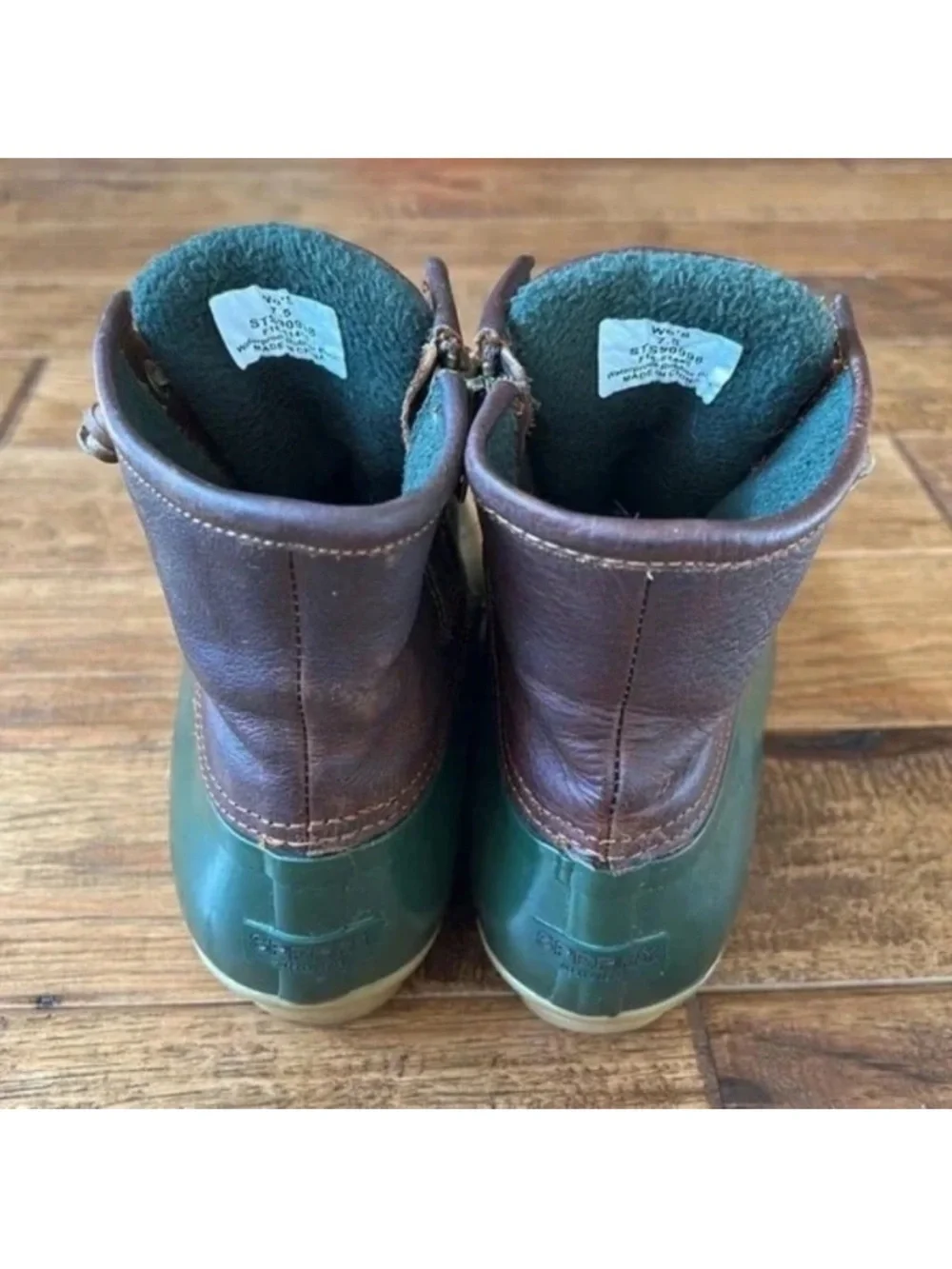 Sperry Top Sider Saltwater Duck Boots Waterproof Leather Rubber Brown Green 7.5